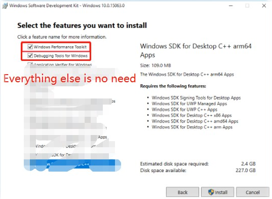 Windows Performance Toolkit installation window
